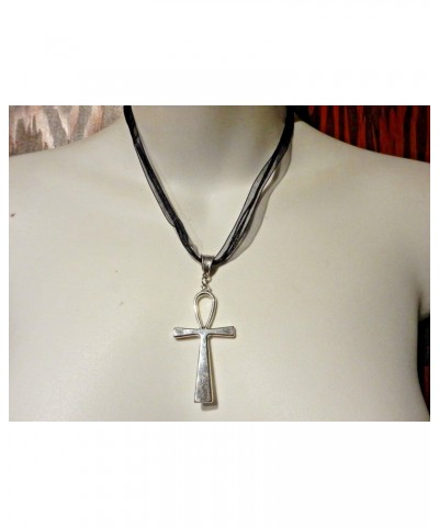 Silvertone Ankh Pendant on Black Organza Ribbon & Cord Choker gothic Egyptian ansate cross necklace 16-18 $7.13 Necklaces