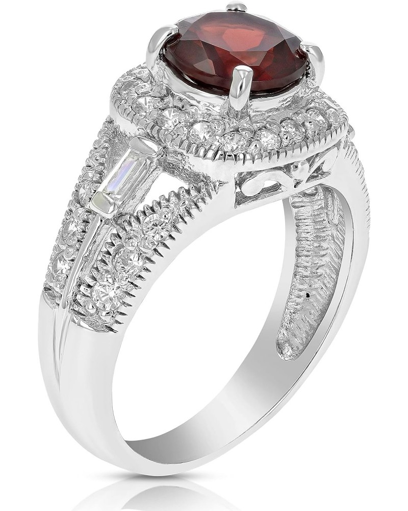 1.05 cttw Garnet Ring .925 Sterling Silver with Rhodium Plating Round Shape 7 MM $33.14 Rings