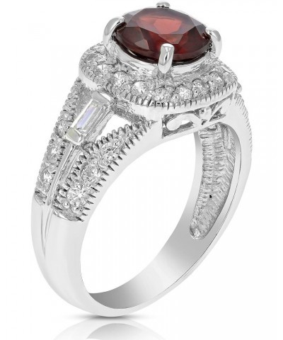 1.05 cttw Garnet Ring .925 Sterling Silver with Rhodium Plating Round Shape 7 MM $33.14 Rings