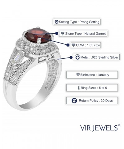 1.05 cttw Garnet Ring .925 Sterling Silver with Rhodium Plating Round Shape 7 MM $33.14 Rings