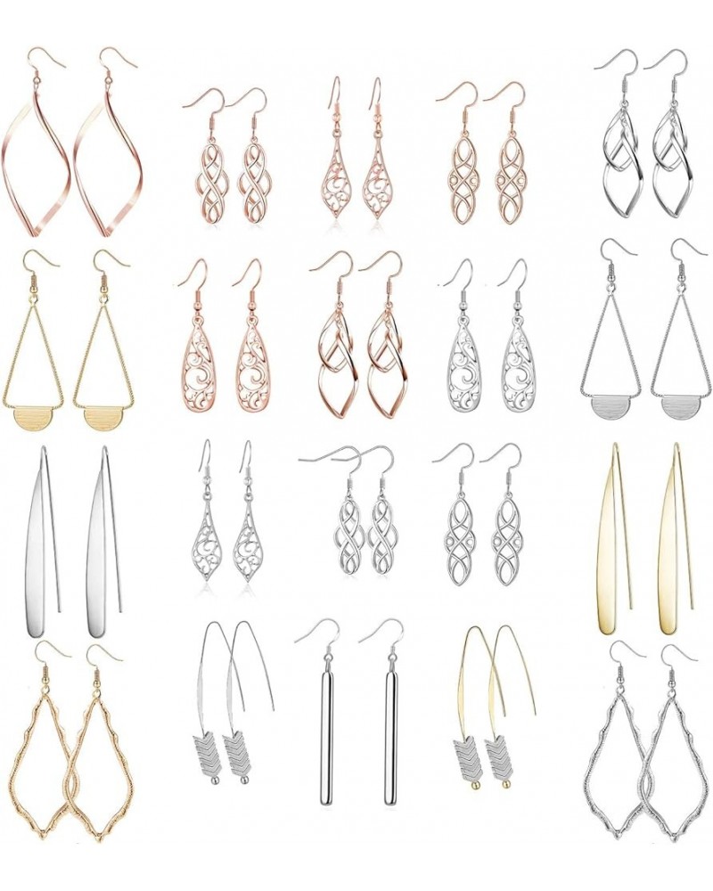 16 Pairs Silver Dangle Earrings For Women,Trendy Diamond Stud Earrings For Women, Hypoallergenic Earrings Dangling for Teen G...