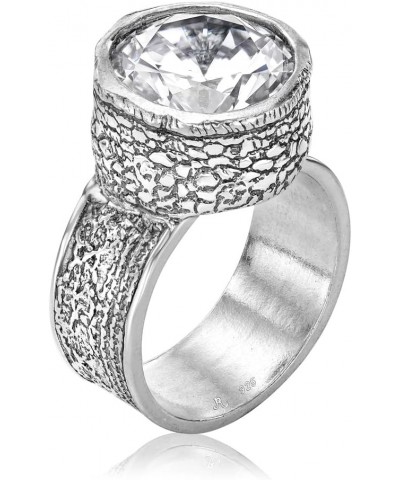 925 Sterling Silver Ring With Textured/Floral Cubic Zirconia Vintage Look Stylish Hypoallergenic, Nickel and Lead-free, Artis...