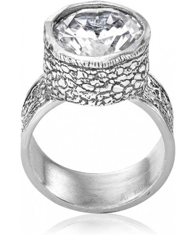 925 Sterling Silver Ring With Textured/Floral Cubic Zirconia Vintage Look Stylish Hypoallergenic, Nickel and Lead-free, Artis...