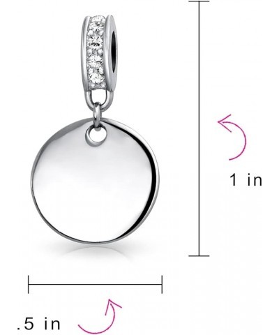 Engravable A-Z Monogram PURPLE Crystal Accent Bale Dangle Round Circle Disc Shaped Alphabet Initial Charm Bead For Women Teen...