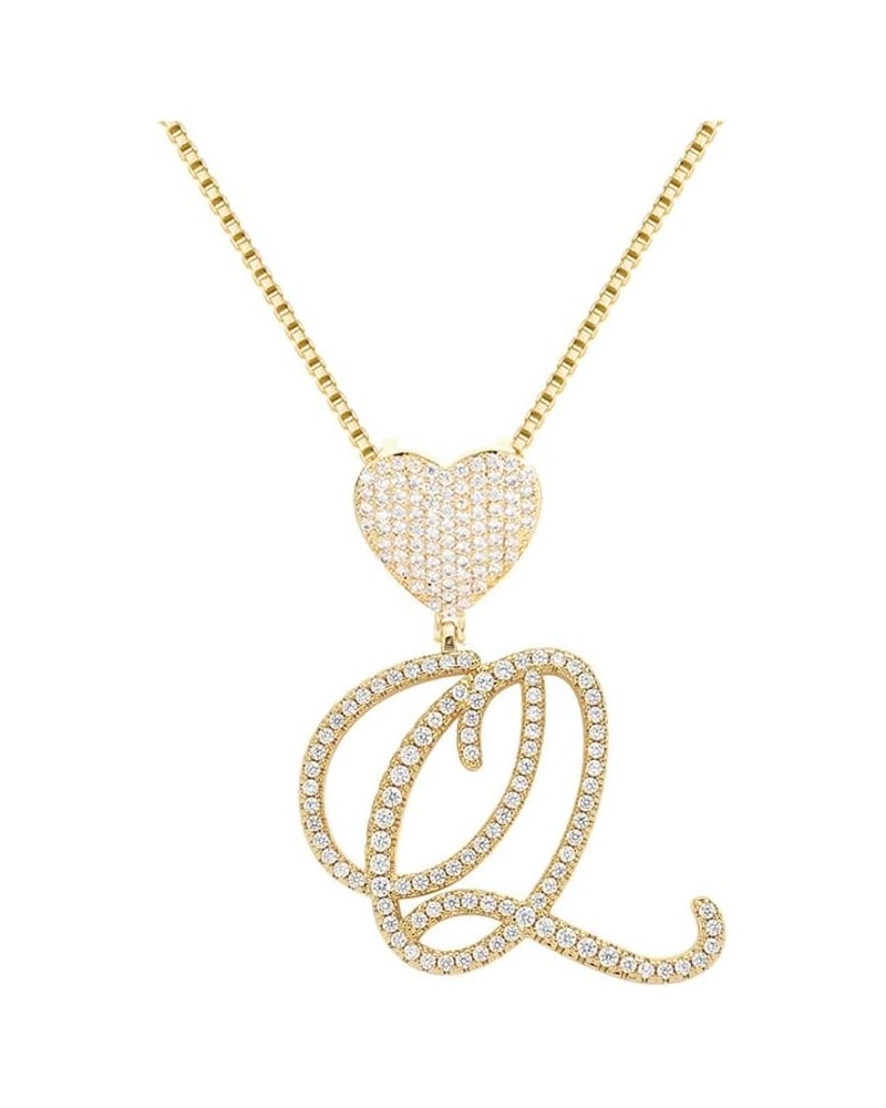 Gold Initial Necklaces for Women Diamond Heart Initial Necklace Cubic Zirconia Initial Pendant Iced Out Letter Necklace Q gol...