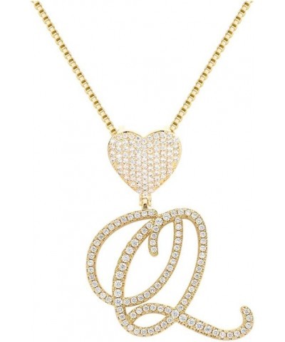 Gold Initial Necklaces for Women Diamond Heart Initial Necklace Cubic Zirconia Initial Pendant Iced Out Letter Necklace Q gol...