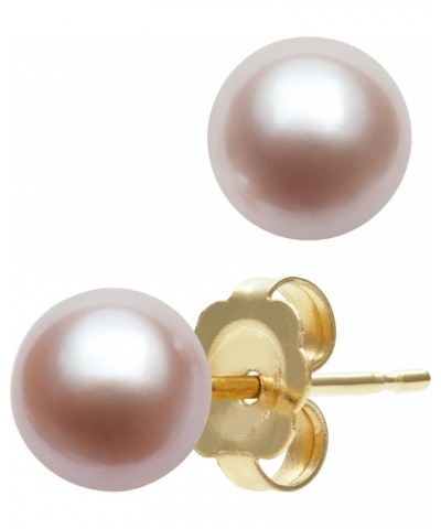 Natural Pink Cultured Freshwater Pearl Stud Earrings for Women Yellow Gold 6.0-7.0mm $24.38 Earrings