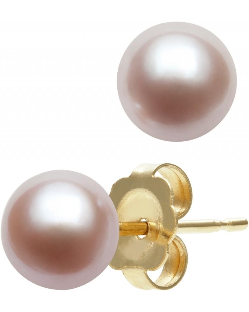 Natural Pink Cultured Freshwater Pearl Stud Earrings for Women Yellow Gold 6.0-7.0mm $24.38 Earrings