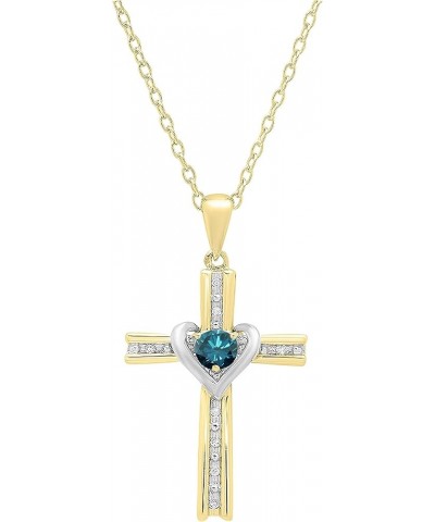 4 mm Round Gemstone & White Diamond Ladies Heart Love Cross Religious Pendant (Gold Chain Included), Available in Various Met...