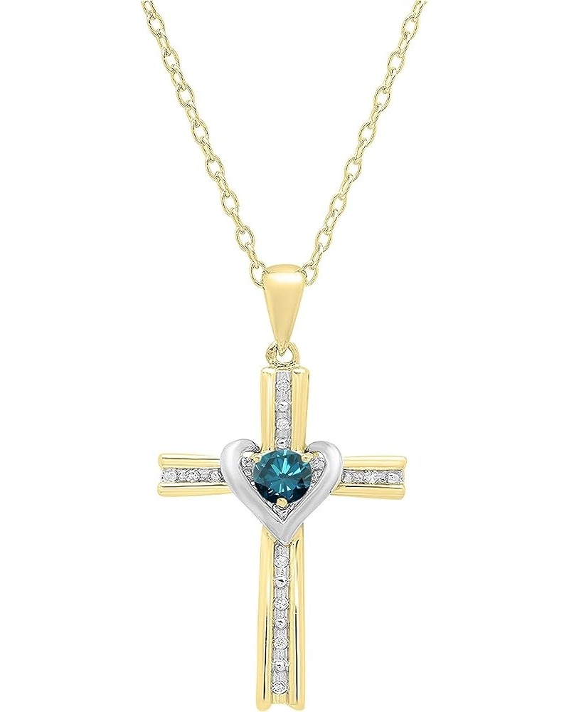 4 mm Round Gemstone & White Diamond Ladies Heart Love Cross Religious Pendant (Gold Chain Included), Available in Various Met...