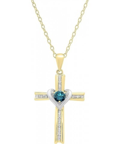 4 mm Round Gemstone & White Diamond Ladies Heart Love Cross Religious Pendant (Gold Chain Included), Available in Various Met...