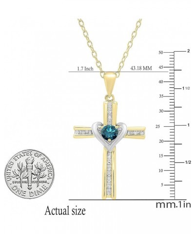 4 mm Round Gemstone & White Diamond Ladies Heart Love Cross Religious Pendant (Gold Chain Included), Available in Various Met...