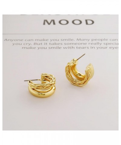 Gold Chunky Hoop Earrings For Women Statement Earrings Double Hoop 14K Gold Plated Twist Small Thick Open Hoop Hypoallergenic...