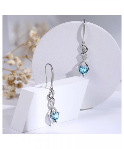 Infinity Birthstone Dangle Drop Earrings for Women - 925 Sterling Silver Heart Cubic Zirconia Dangling Gemstone Earrings Chri...