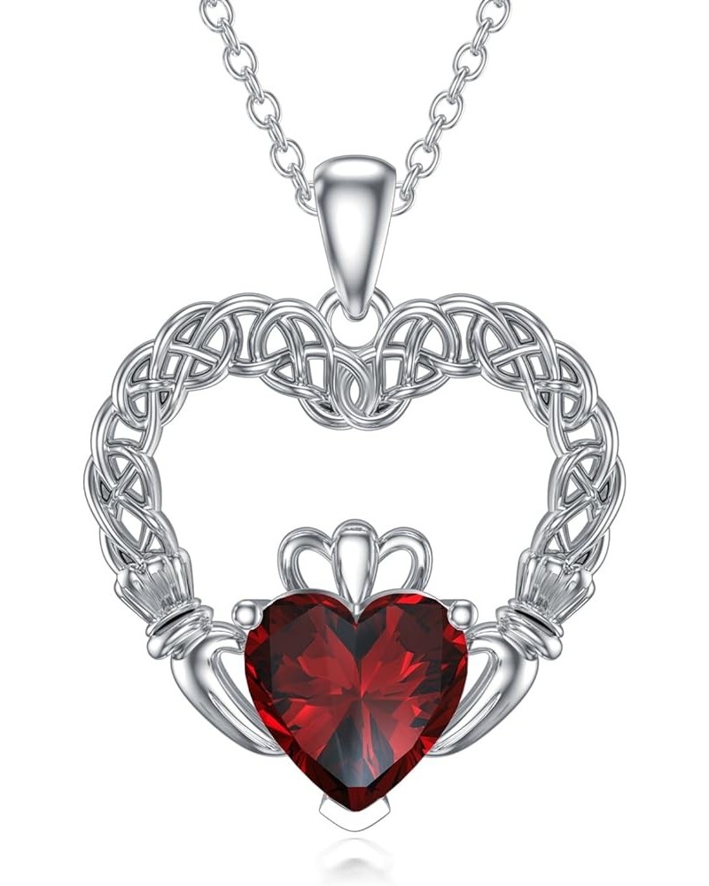 Irish Claddagh Necklace Sterling Silver Claddagh Heart Necklace with Synthetic Birthstone Gift for Women Girl January $29.11 ...