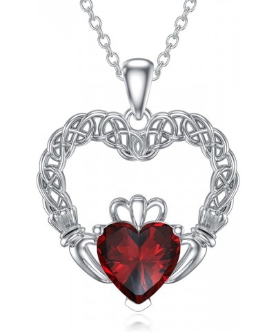 Irish Claddagh Necklace Sterling Silver Claddagh Heart Necklace with Synthetic Birthstone Gift for Women Girl January $29.11 ...