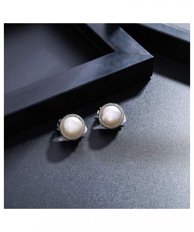 JustVintage Silver Tone Gothic Carved Pearl Ear Clips For Men Women Boys Girls White $10.43 Earrings