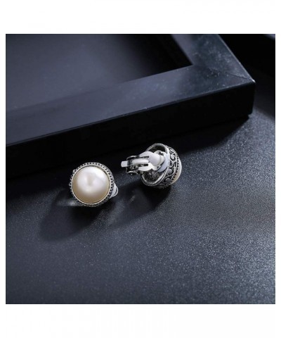 JustVintage Silver Tone Gothic Carved Pearl Ear Clips For Men Women Boys Girls White $10.43 Earrings