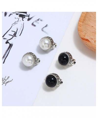 JustVintage Silver Tone Gothic Carved Pearl Ear Clips For Men Women Boys Girls White $10.43 Earrings