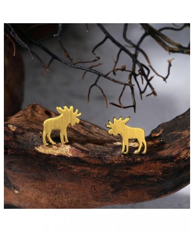 Animal Stud Earrings for Women Silver Gold Plated Wildlife Bear Moose Elk Buffalo Earrings Small Cute Animal Earrings Studs f...