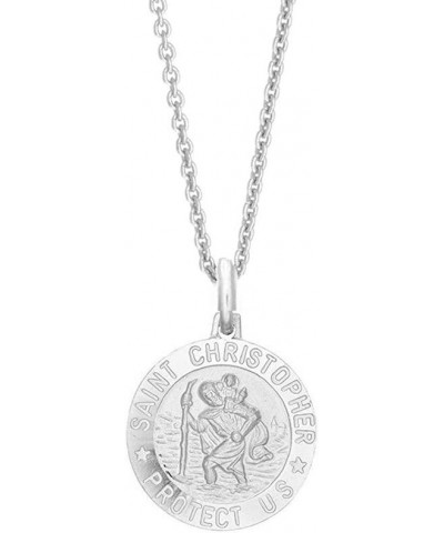 Italian Sterling Silver or Gold Tone Round Saint St Christopher Medal Charm Pendant Necklace (Varying Sizes) 20 Inches 15mm (...