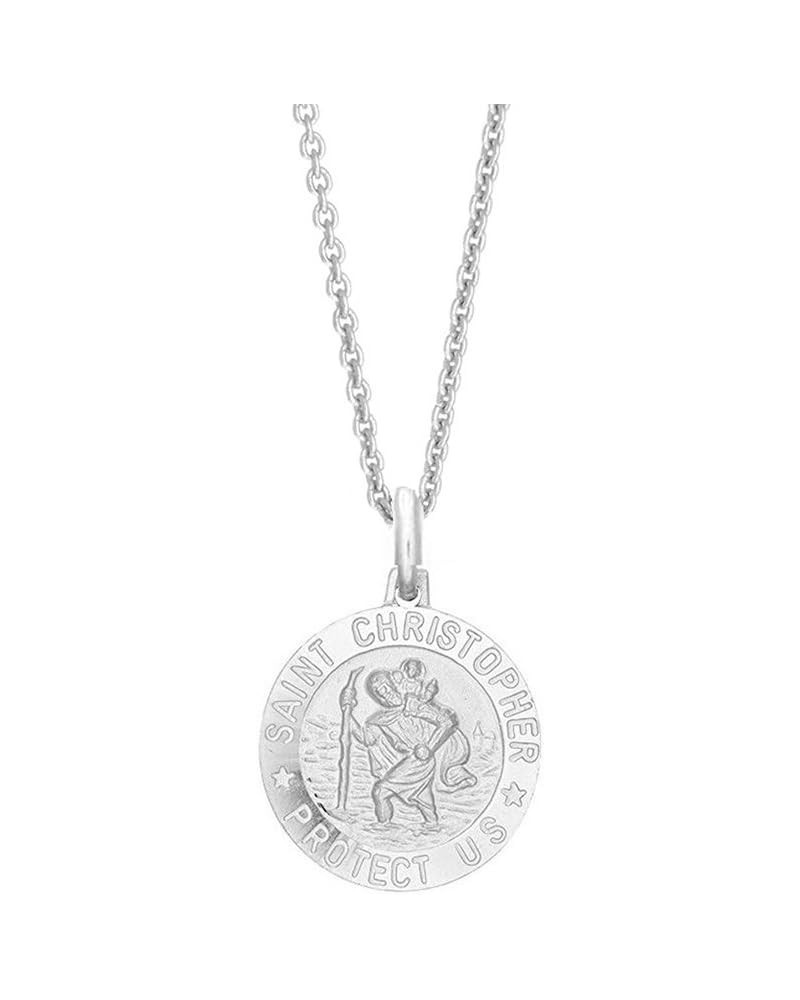 Italian Sterling Silver or Gold Tone Round Saint St Christopher Medal Charm Pendant Necklace (Varying Sizes) 20 Inches 15mm (...