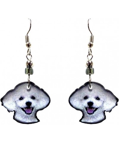 Dog Face Animal Graphic Dangle Earrings - Womens Fashion Handmade Jewelry Pet Lover Accessorie Poodle/White $11.19 Earrings