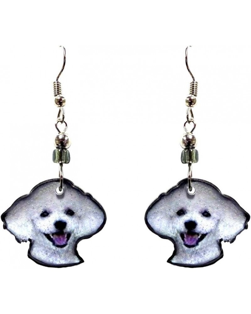 Dog Face Animal Graphic Dangle Earrings - Womens Fashion Handmade Jewelry Pet Lover Accessorie Poodle/White $11.19 Earrings