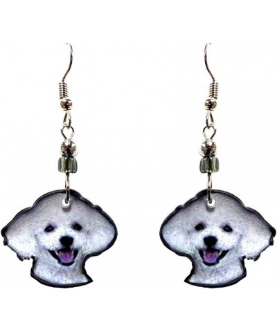 Dog Face Animal Graphic Dangle Earrings - Womens Fashion Handmade Jewelry Pet Lover Accessorie Poodle/White $11.19 Earrings