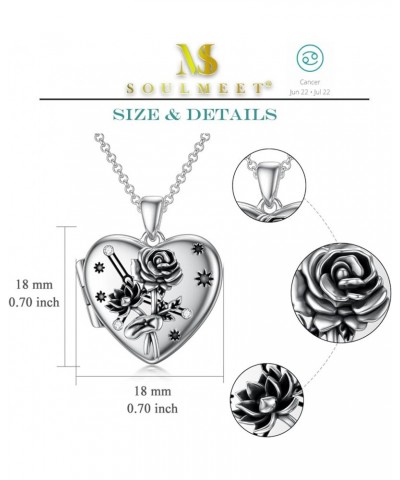 Heart Birth Flowers Zodiac Locket Necklace That Holds Picture Sterling Silver Personalized Various Months Constellation Photo...