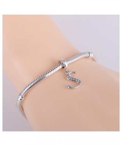 Alphabet Letter Charms Solid 925 Sterling Silver Letter Initial A-Z Crystal Charms Bead for Bracelet Necklace S $11.18 Bracelets