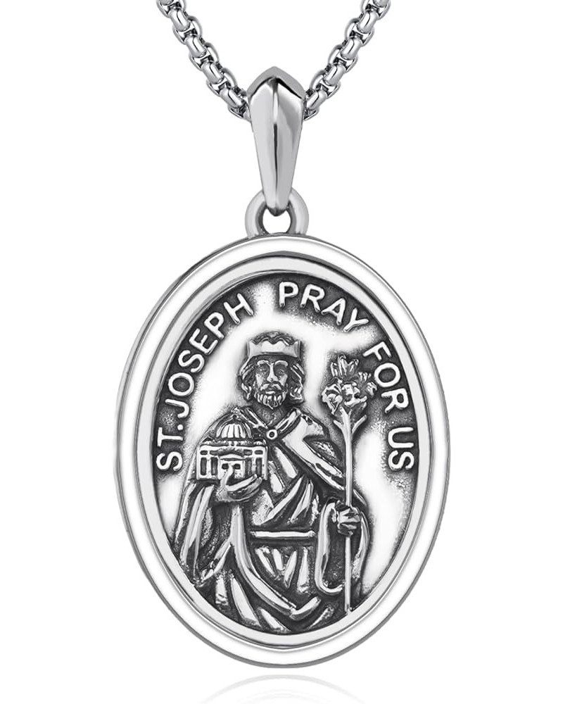 925 Sterling Silver Patron Necklace/Amulet Saint Medal Christmas Gifts for Men Women A7-St Joseph-oval $25.80 Necklaces