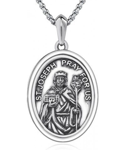 925 Sterling Silver Patron Necklace/Amulet Saint Medal Christmas Gifts for Men Women A7-St Joseph-oval $25.80 Necklaces