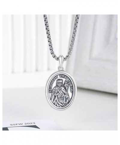 925 Sterling Silver Patron Necklace/Amulet Saint Medal Christmas Gifts for Men Women A7-St Joseph-oval $25.80 Necklaces