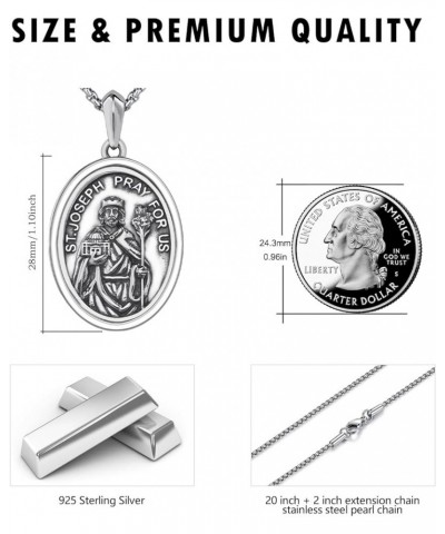 925 Sterling Silver Patron Necklace/Amulet Saint Medal Christmas Gifts for Men Women A7-St Joseph-oval $25.80 Necklaces