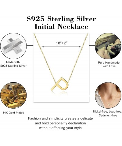 S925 Sterling Silver Sideways Initial Necklaces for Women, 14K Vermeil Gold Dainty Sterling Silver Letter A-Z Pendant Necklac...