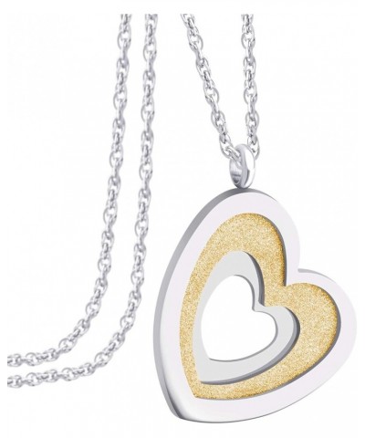 Stainless Steel Glittering Unique Layered Heart Necklace for Women & Girls Silver & Gold 16.0 Inches $10.06 Necklaces