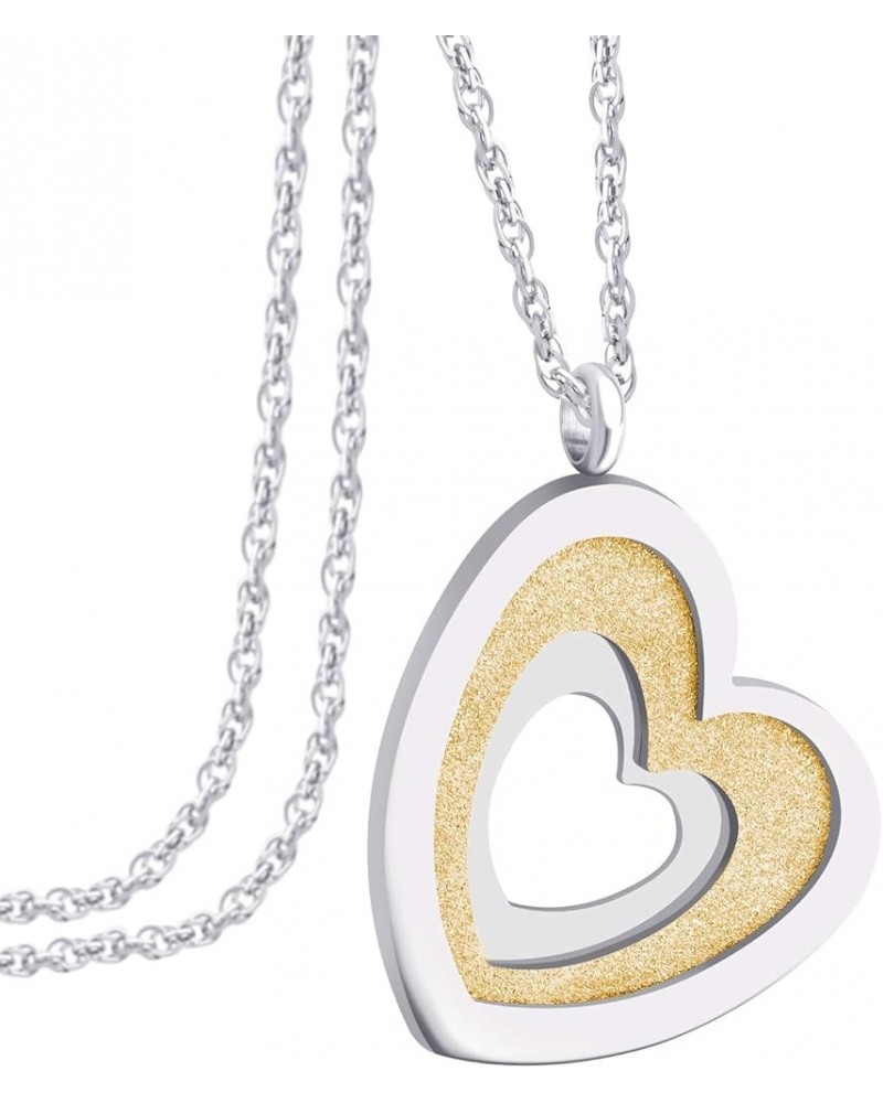 Stainless Steel Glittering Unique Layered Heart Necklace for Women & Girls Silver & Gold 16.0 Inches $10.06 Necklaces