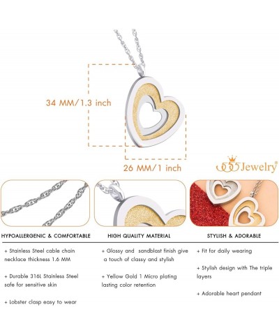 Stainless Steel Glittering Unique Layered Heart Necklace for Women & Girls Silver & Gold 16.0 Inches $10.06 Necklaces