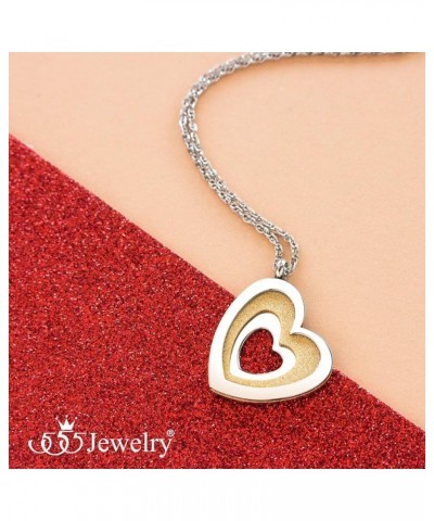 Stainless Steel Glittering Unique Layered Heart Necklace for Women & Girls Silver & Gold 16.0 Inches $10.06 Necklaces