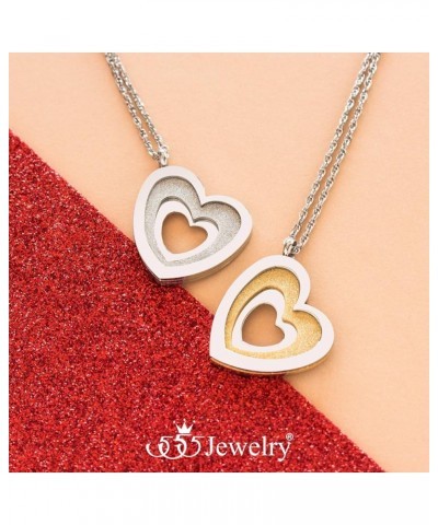 Stainless Steel Glittering Unique Layered Heart Necklace for Women & Girls Silver & Gold 16.0 Inches $10.06 Necklaces