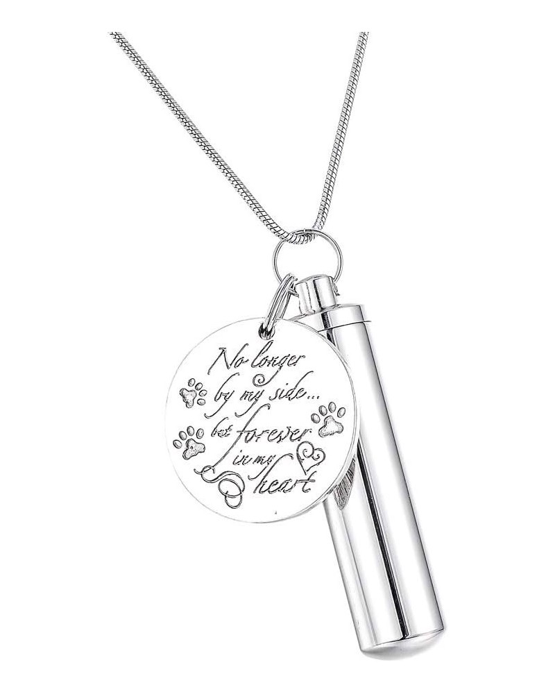 No longer by my side Round Charm & Cylinder Memorial Urn Necklace Keychain Stainless Steel Cremation Jewelry for Ashes Round ...