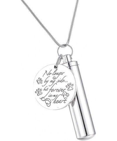 No longer by my side Round Charm & Cylinder Memorial Urn Necklace Keychain Stainless Steel Cremation Jewelry for Ashes Round ...