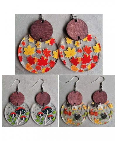 Wooden Thanksgiving Turkey Earrings Cute Maple Leaf Dangle Earrings Acrylic Mushroom Hen Earrings for Women Girls Jewelry Sty...