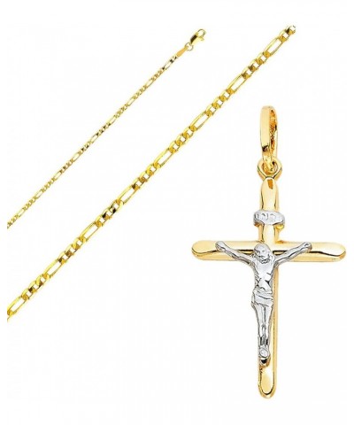 Solid 14K Gold Figaro Chain Two-Tone Cross Pendant Crucifix Necklace - Choose Length 14" to 24 20.0 Inches Figaro - 2.3 mm $7...