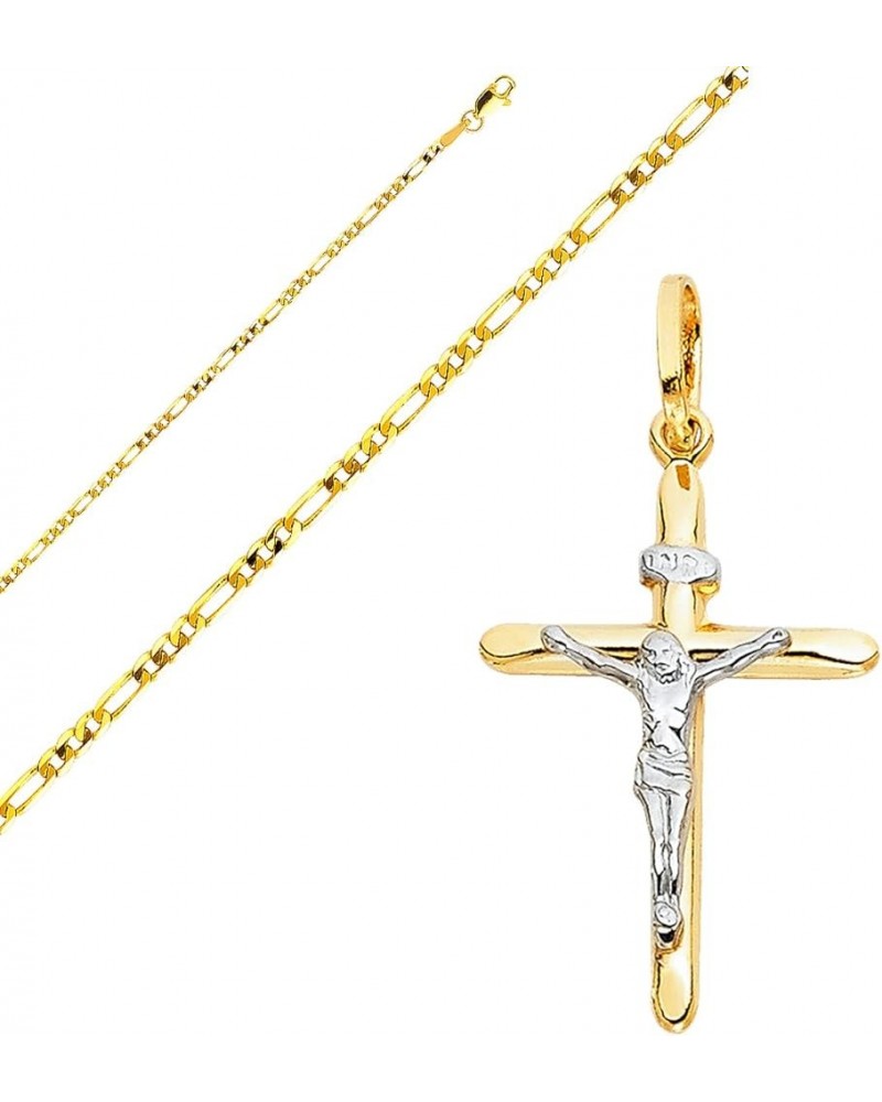 Solid 14K Gold Figaro Chain Two-Tone Cross Pendant Crucifix Necklace - Choose Length 14" to 24 20.0 Inches Figaro - 2.3 mm $7...