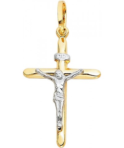 Solid 14K Gold Figaro Chain Two-Tone Cross Pendant Crucifix Necklace - Choose Length 14" to 24 20.0 Inches Figaro - 2.3 mm $7...