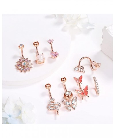 8PCS Belly Buton Ring Surgical Stainless Steel Belly Button Rings for Women Dangle Belly Button Rings Butterfly Cubic Zirconi...