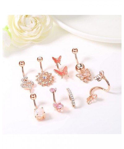 8PCS Belly Buton Ring Surgical Stainless Steel Belly Button Rings for Women Dangle Belly Button Rings Butterfly Cubic Zirconi...