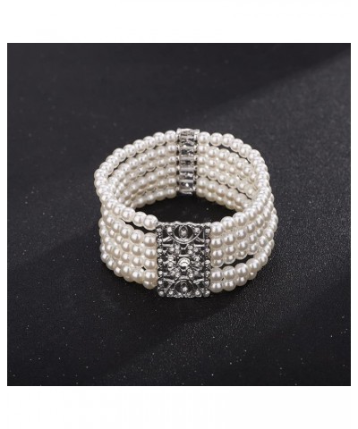 Women's Wedding Bridal Crystal Simulated Pearl Layered Row Strand Vintage Stretch Bracelet $10.59 Bracelets